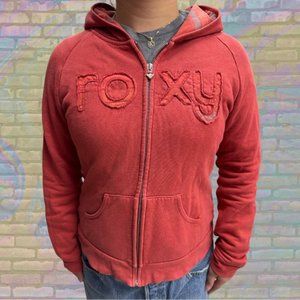 Vintage Y2K Roxy Zip Up Ripped Logo Embroidered Hoodie